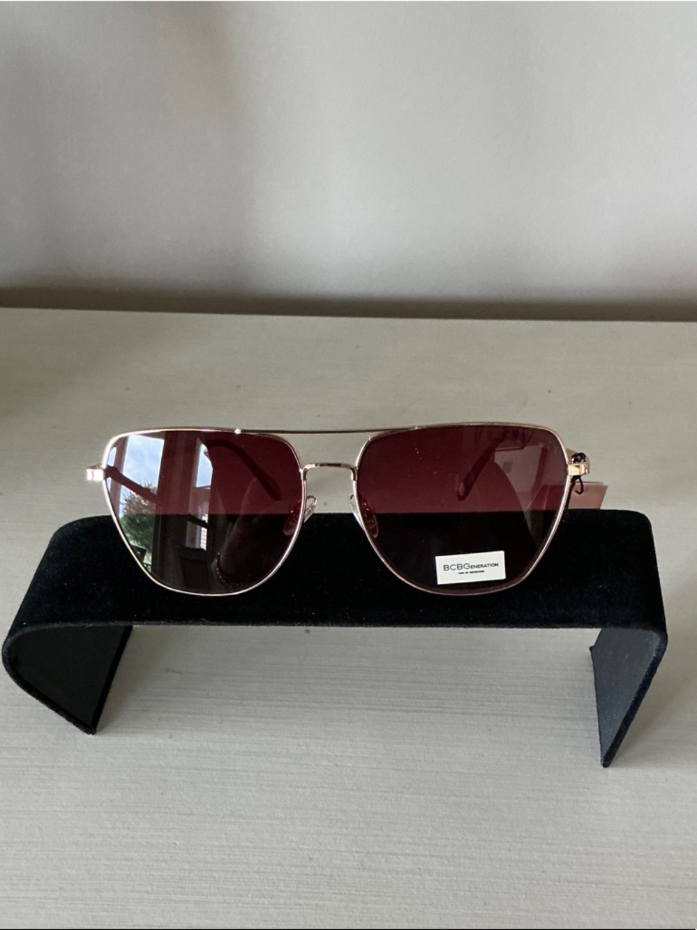 Authentic, BCBGeneration Rose Gold Frame Sunglasses with Burgundy Lenses